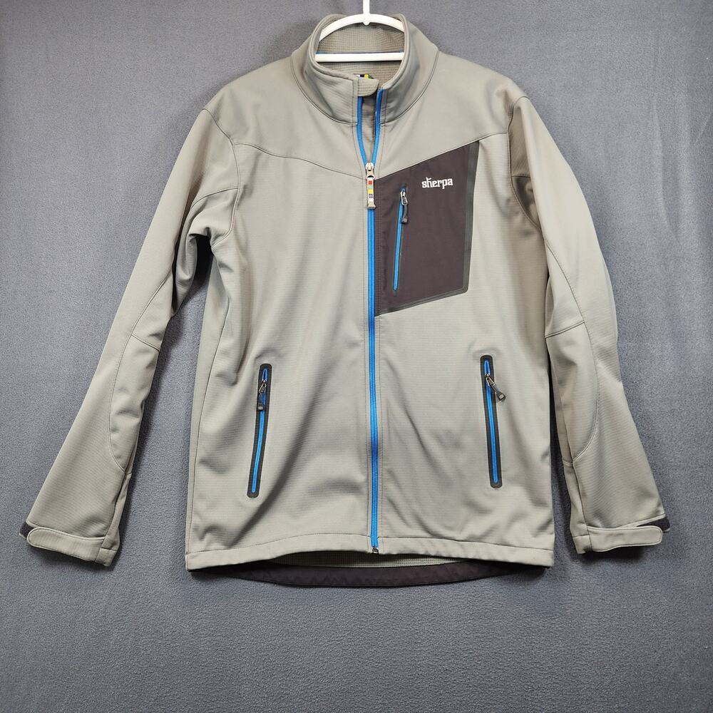 Sherpa Mens Jacket Medium Grey Softshell Outdoor Athletic Gorpcore Zipper Pocket
